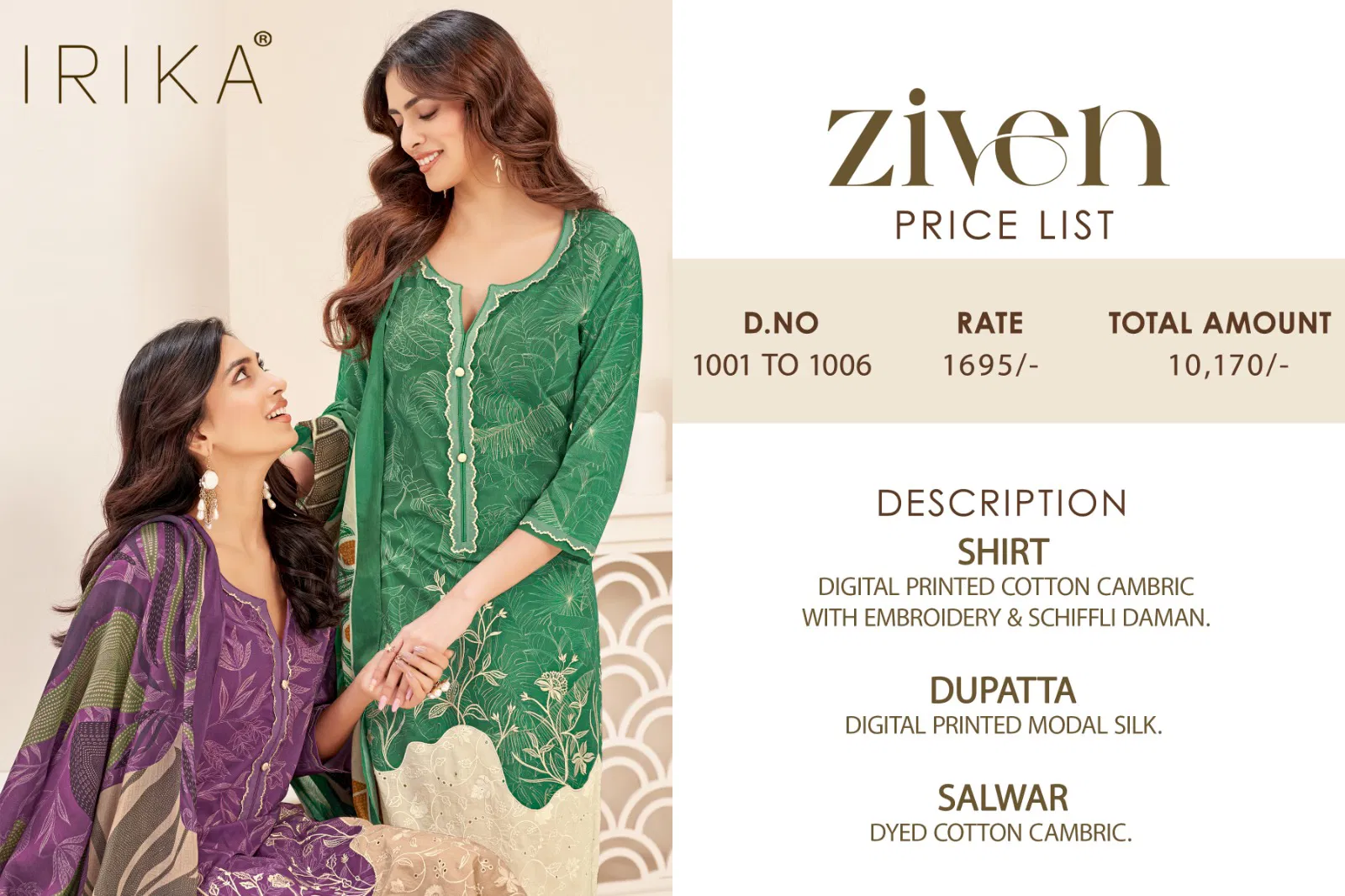 Ziven By Irika Cotton Cambric Designer Dress Material Surat Wholesale Market